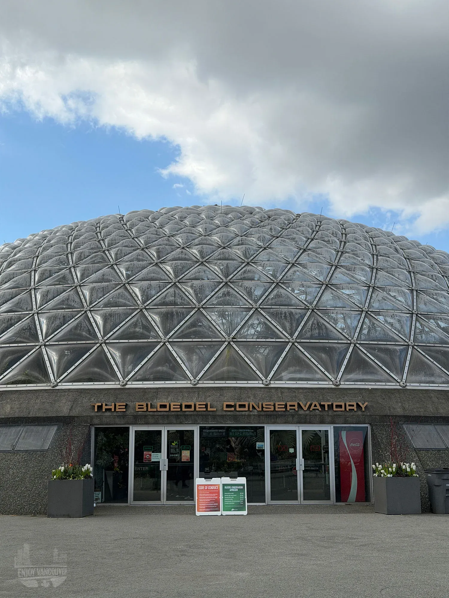 Exterior of Bloedel Conservatory dome at Queen Elizabeth Park Vancouver entrance