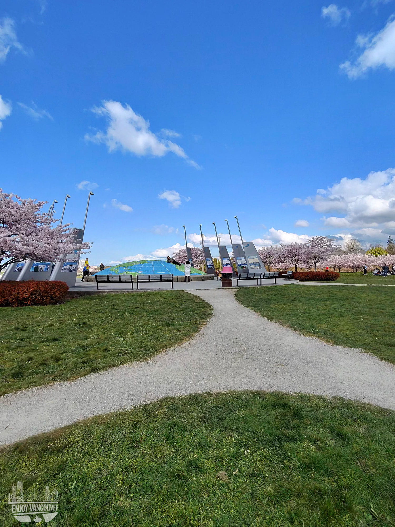 spring cherry blossoms near Vancouver airport walking path Richmond BC