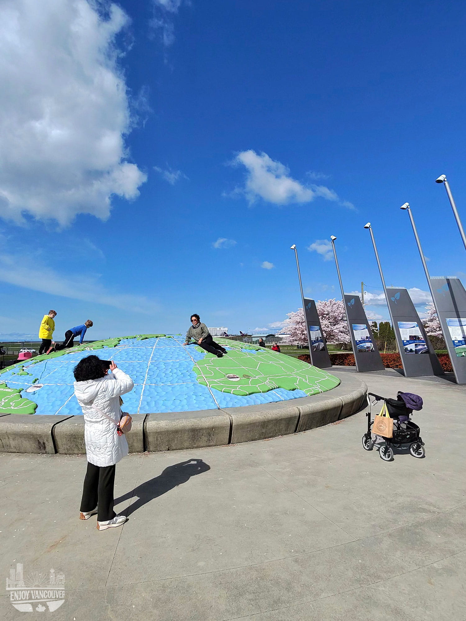 Flight Path Park runway viewing area and cherry blossoms Richmond BC