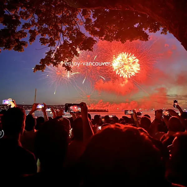 Fireworks above Vancouver during a summer evening