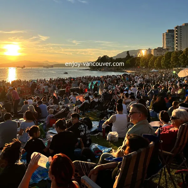 People watching sunset over Vancouver’s waterfront
