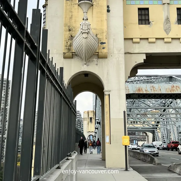 Walking across Burrard Bridge in Vancouver
