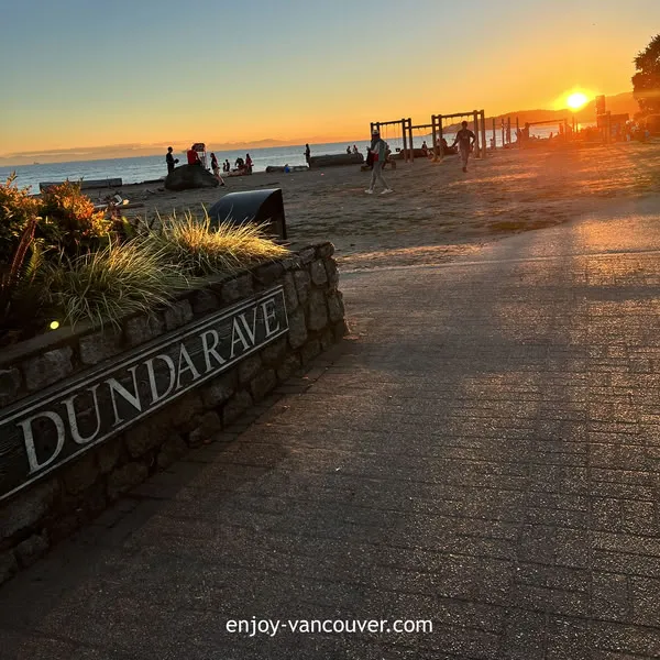 Dundarave Park waterfront at sunset in West Vancouver